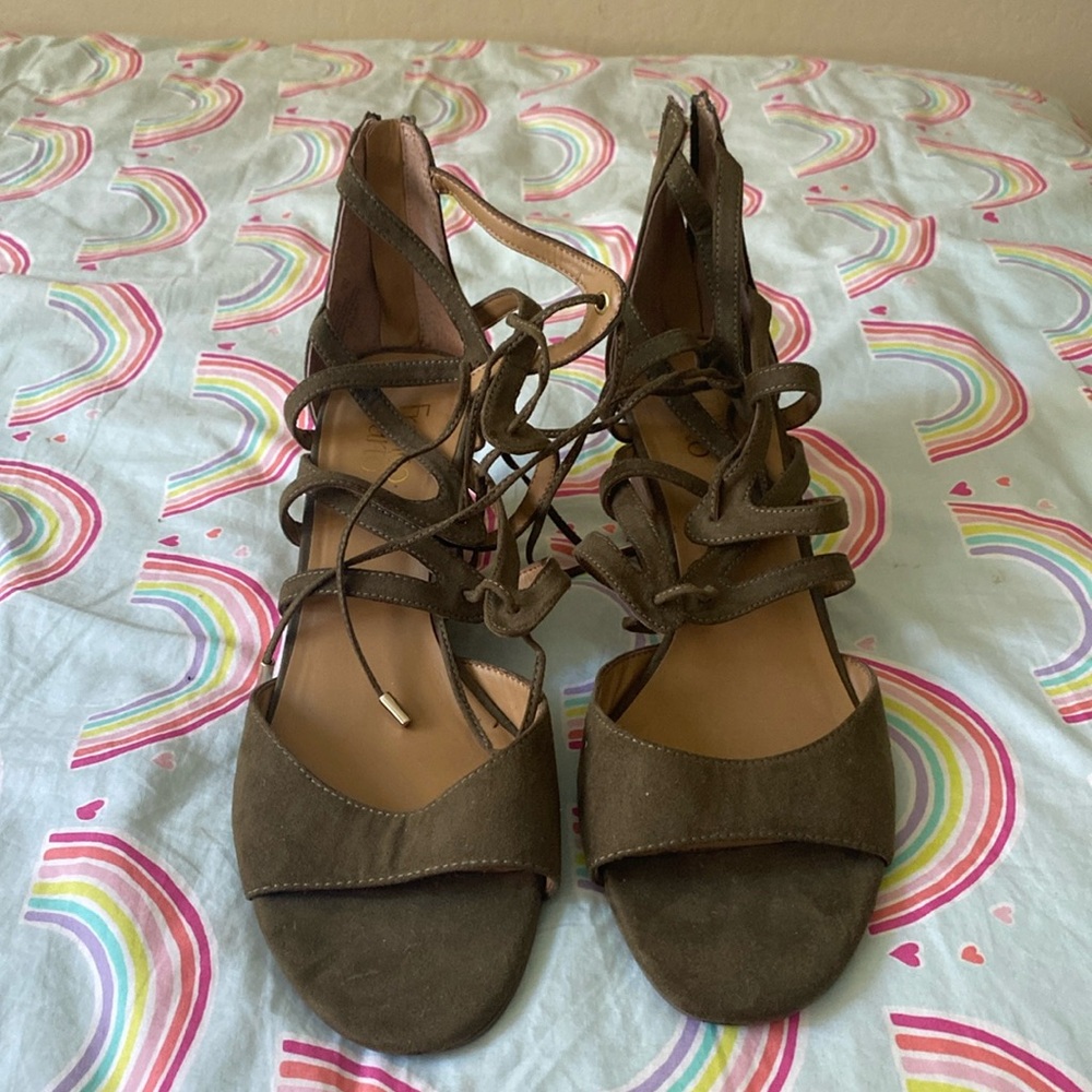 Army green wedge heels